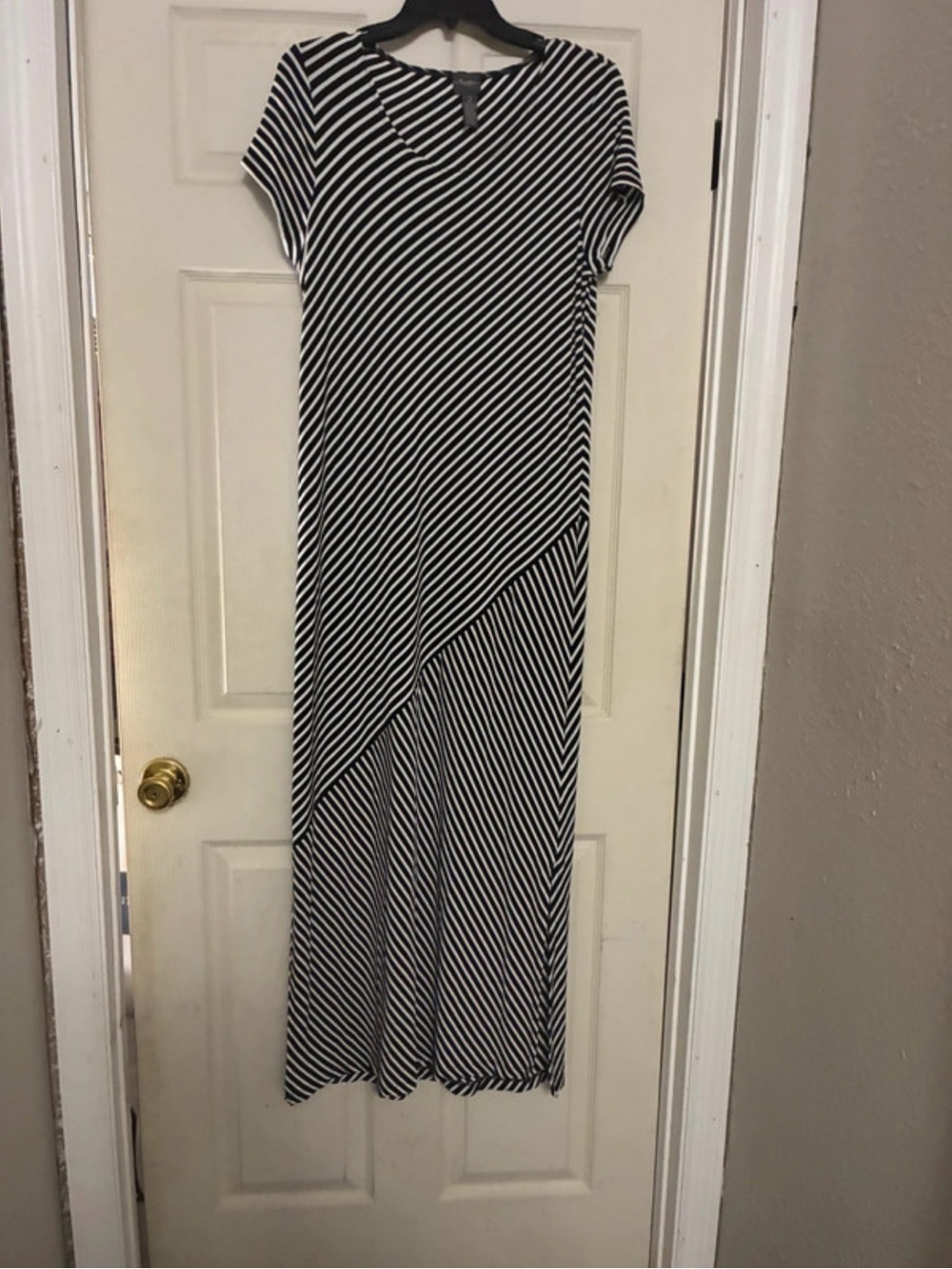 Chico's Black and White Diagonal Stripe Maxi Dress